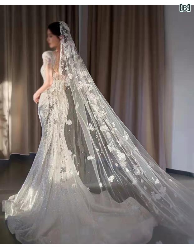 ウェディング 花嫁 結婚 森ガール ヘッドドレス ヘアアクセサリー レース 真珠 豪華 超ロング トレーン ソフトベール フォトウェディング 優雅 ロングドレープ 柔軟 軽量 ウェディングドレス 花嫁用 女性用 優雅 ロングドレー