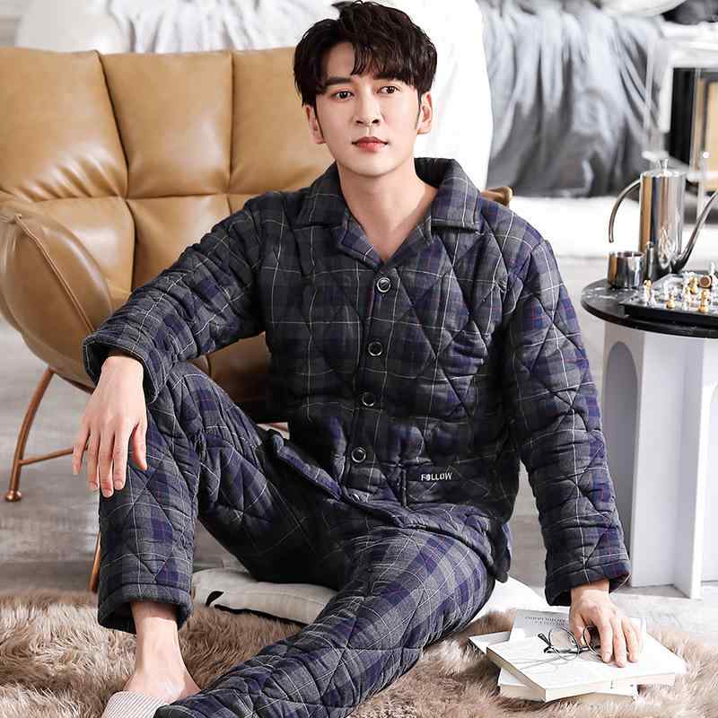 Room Wear - ニット 男性用 冬用 厚手 加絨 加厚 保暖 三層 ホームウェア セット ゆったり 体型カバー 大きいサイズ プラスサイズ 体系カバー おbauch周り 二の腕カバー 軽量 吸湿速乾