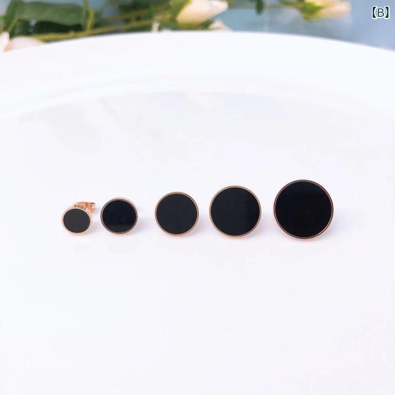 ベネフィメントショップのピアス レディース ブラック 円形 チタンスチール シンプル スタイリッシュ ペア ローズゴールド アクセサリー 日常使い 軽量 アレルギーフリー｜アングル3