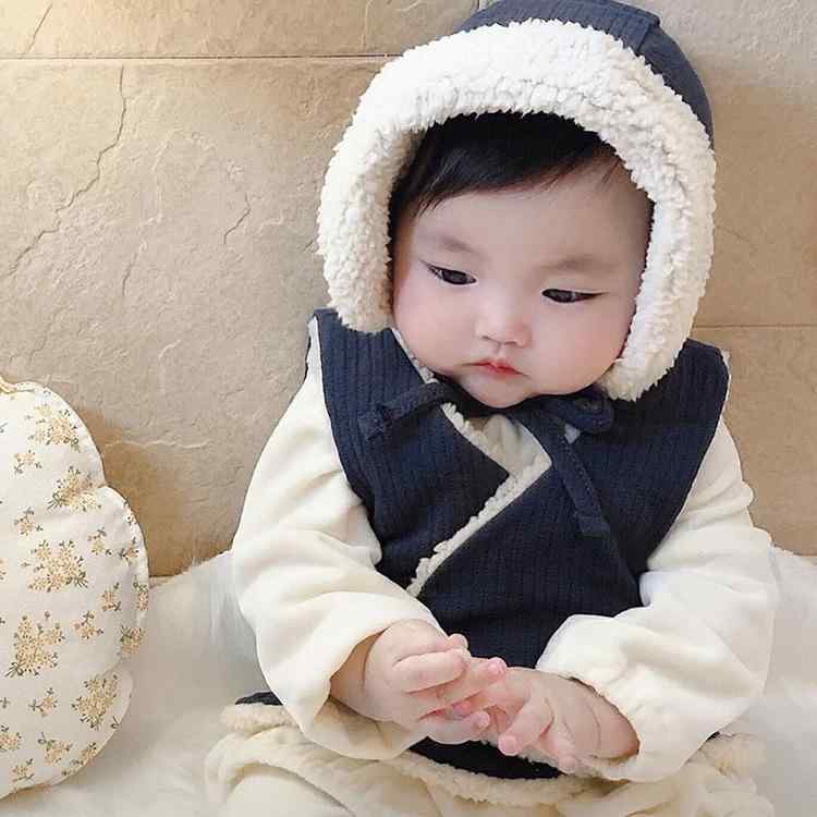 ベビー 子供用 レトロ コットン フリース 加厚 暖か 春 チョッキ 男女 ユニセックス 軽量 柔らかい 室内着 普段使い