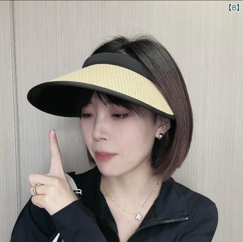 帽子 レディース 春夏 ヘアバンド型 カチューシャ風 サンバイザー ブラック 黒 無...