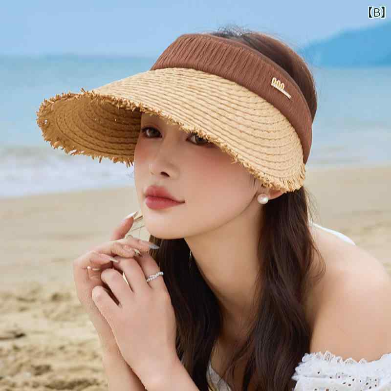 麦わら帽子 レディース サンバイザー 紫外線対策 日よけ帽子 つば広 帽子 折りたた...