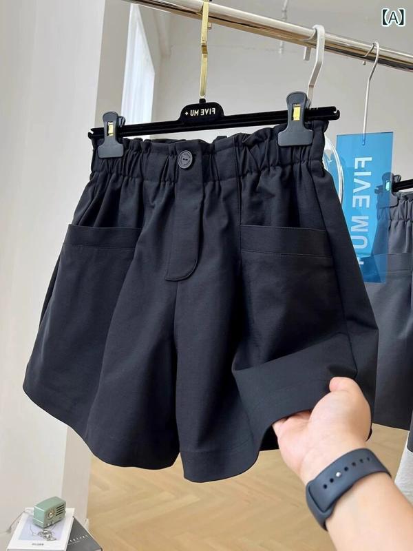 ベネフィメントショップのショートパンツ レディース 大きいサイズ 短パン 五分丈 ズボン ボトムス ハイウエスト ゆったり 体型カバー 着痩せ 細見え ワイドパンツ 体系カバー プラスサイズ 普段使い カジュアル 無地 薄手 涼しい ウエストゴム 伸縮性 動きやすい ラフスタイ｜アングル2