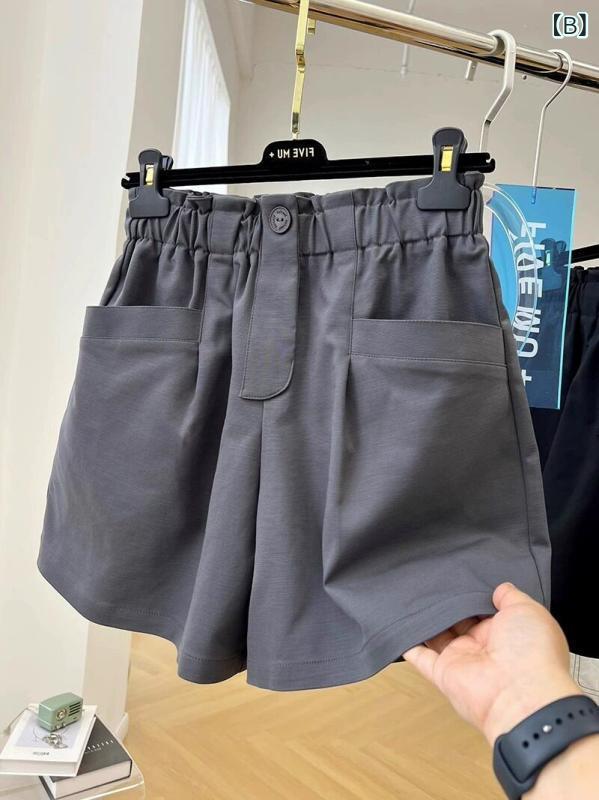 ベネフィメントショップのショートパンツ レディース 大きいサイズ 短パン 五分丈 ズボン ボトムス ハイウエスト ゆったり 体型カバー 着痩せ 細見え ワイドパンツ 体系カバー プラスサイズ 普段使い カジュアル 無地 薄手 涼しい ウエストゴム 伸縮性 動きやすい ラフスタイ｜アングル3