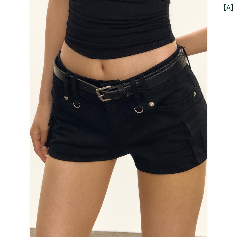 ショートパンツ レディース ブラック デニム 美脚 スリム フィット ハイウエスト ...
