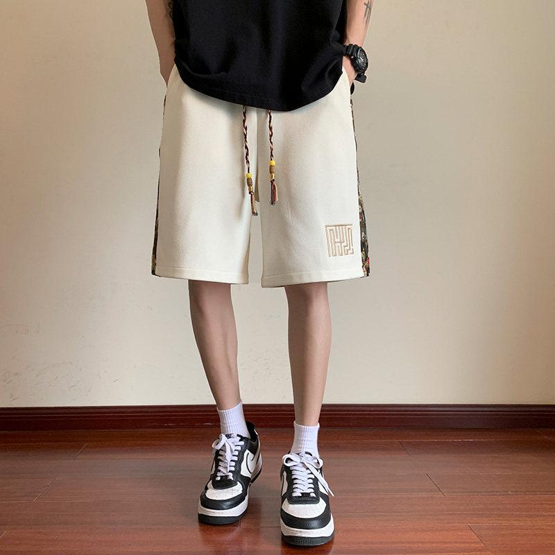 ショートパンツ メンズ 男性用 五分丈 ズボン 短パン ハーフパンツ 刺繍 切り替え ゆったり カジュアル 部屋着 普段使い アウトドア 運動 スポーツ 軽量 通気性 快適 綿混 吸湿速乾 ストリート系 ストリートファッション 体型カバー 大きいサイズ