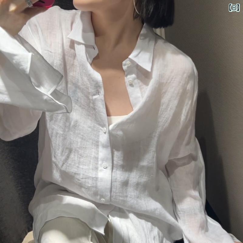 トップス レディース ゆったり 綿麻シャツ ブラウス 長袖 無地 ナチュラル ゆったりめ 体型カバー 大きいサイズ プラスサイズ 着痩せ 細見え お腹周り 二の腕カバー 通勤用 普段使い カジュアル シンプル 春秋 快適 素材 通気性 柔らかい ナチュラ benefiment-11187251 ベネフィメントショップ サンプル画像3