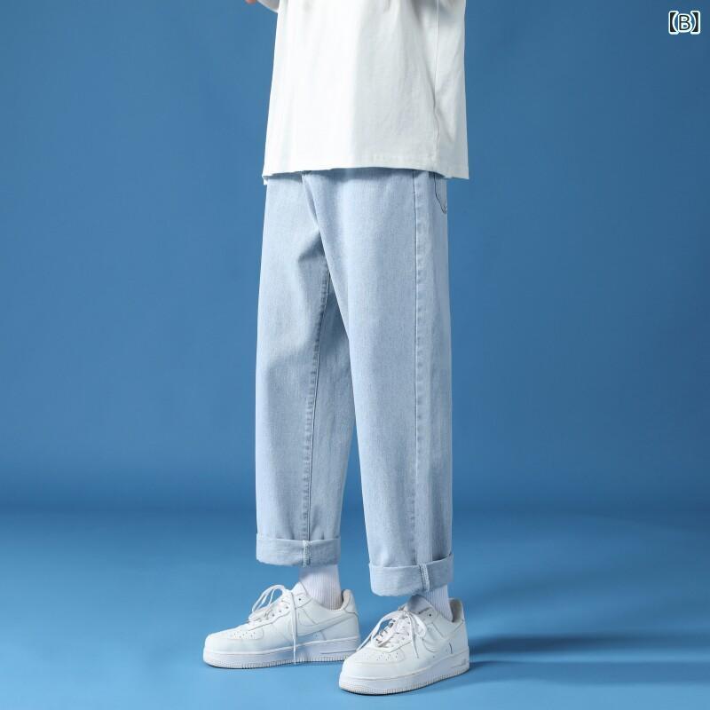ベネフィメントショップのデニムパンツ 男性用 メンズ ズボン ジーンズ ボトムス ジーパン ゆったり ワイドパンツ ストレートパンツ カジュアルパンツ ワークパンツ ストリート系 レトロ ビンテージ風 大きいサイズ 体型カバー 着痩せ お腹周り 二の腕カバー 伸縮性 通気性 ロ｜アングル2