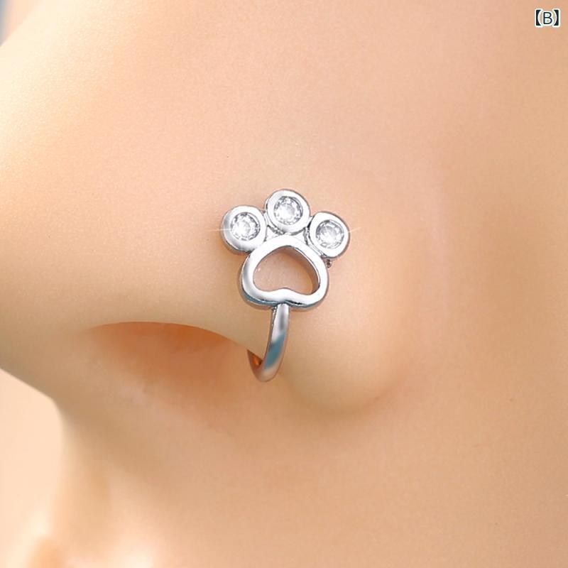 ベネフィメントショップの鼻ピアス レディース メンズ アクセサリー フェイク ノーズリング 銅製 ジルコニア付き ノンホールピアス おしゃれ シンプル かわいい 個性派 韓国風 パーティー デイリー使い カジュアル スタイル ボディピアス風 金属アレルギー対応デザイン 鼻飾り｜アングル3
