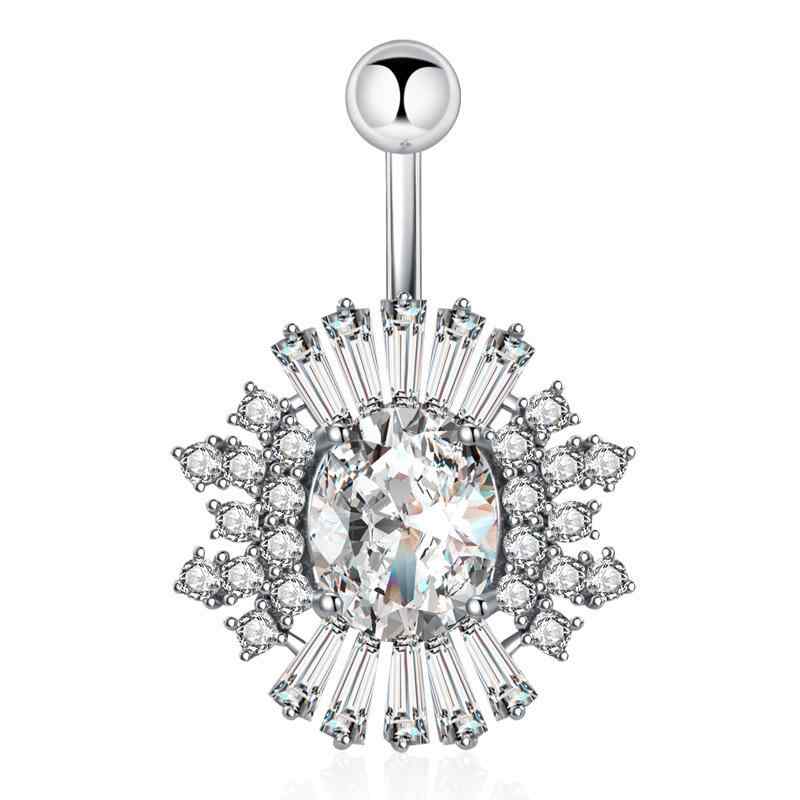 ボディピアス レディース 太陽花 ジルコニア へそピアス 316ステンレス 粗いシャフト 臍環 軟骨ピアス 輝き 高級感 存在感 華やか アクセサリー ジュエリー 鼻ピアス 耳ピアス 医療用ステンレス 金属アレルギー対応 サージカルステンレス 高見え セ