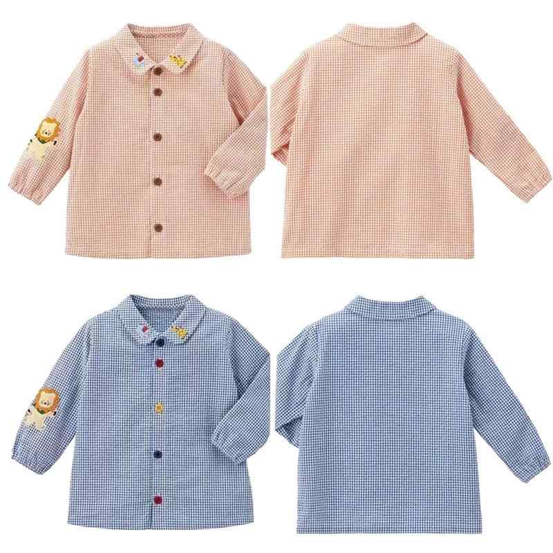 シャツ キッズ 男女兼用 子供 トップス 長袖 チェック柄 刺繍入り クマ ライオン アニマルモチーフ ネルシャツ カジュアル 重ね着 インナー 通園 通学 普段着 ゆったり 大きいサイズ 体型カバー 着痩せ お腹周りカバー コットン素材 柔らかい 肌触