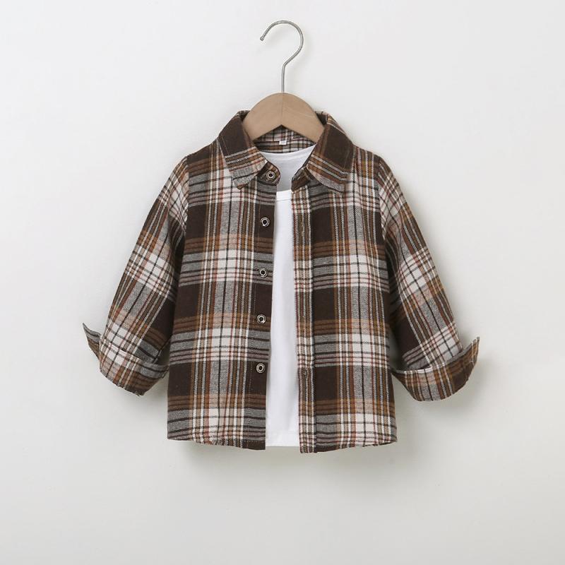 シャツ キッズ 男の子 長袖 トップス 格子柄 韓国子供服 秋服 秋 春秋 おしゃれ かわいい カジュアル ナチュラル 綿 コットン 通気性 肌触り良い 羽織り インナー デイリー 通学 普段着 ゆったり シルエット 体型カバー 着痩せ シンプル ベーシ
