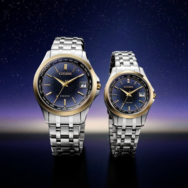 （専用ペア箱入り）シチズン エクシード CITIZEN EXCEED 腕時計 CB1087-61L・EC1127-68L 七夕モチーフ「天の川」 第三弾 限定ペアモデル ソーラー電波 チタンバンド アナログ ペアウォッチ（国内正規品）（.QL）