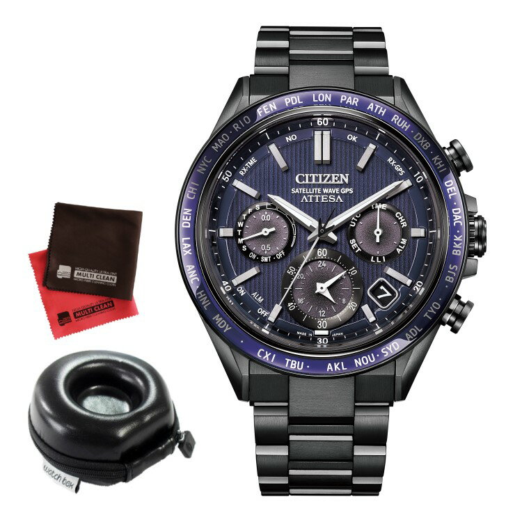 (丸型時計ケース・クロス付)シチズン アテッサ CITIZEN ATTESA 腕時計 CC4059-64L メンズ ダブルダイレクトフライト ACT Line F950 GPSソーラー電波 ブラックチタン 多針アナログ メーカー保証1年 国内正規品(.QL)