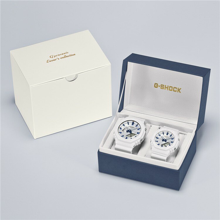 【ペア箱入り＆木製スタンド2個付！】カシオ Gショック ペアウォッチ 腕時計 LOV-25A-7AJR ラバコレ Lover's Collection 2025 クリスマス ホワイト×ブルー 樹脂バンド アナデジ CASIO G-SHOCK メーカー保証1年 国内正規品（11月新商品）（.QL）