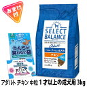 セレクトバランス アダルト チキン 中粒 3kg 1才以上の成犬用 ドッグフード 無添加 プレミアム ペットフード 中型犬 大型犬 低脂肪 ヘルシー 選べるおま...
