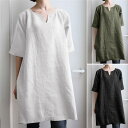 チュニック レディース トップス シャツ ブラウス tシャツ ロング 半袖 夏 無地 大きいサイズ ワンピース 40代 ゆったり 体型カバー シンプル 50代(4)