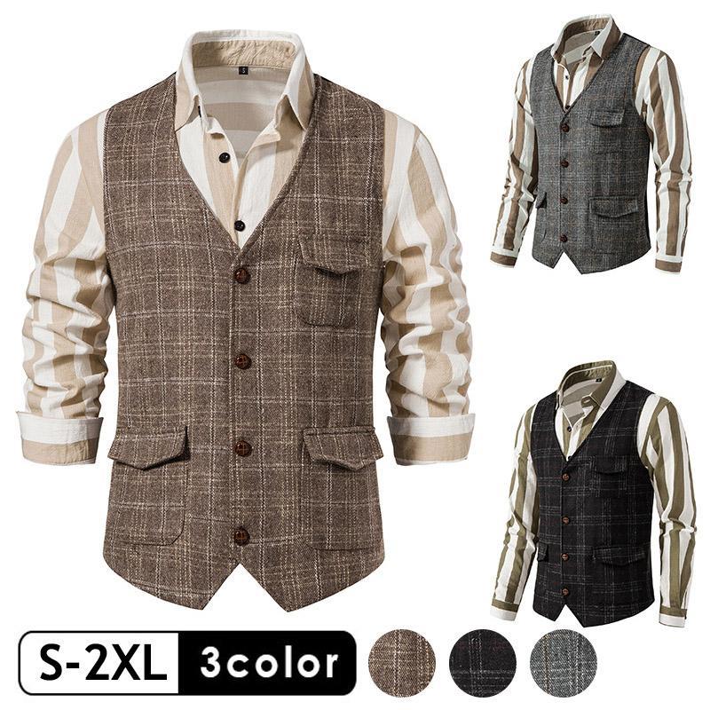フォーマル ベスト メンズ チェック ジレベスト ベスト襟付きビジネス ベスト メンズファッション オッドベスト Vネック スリム スーツ仕立て チョッキ 結婚式
