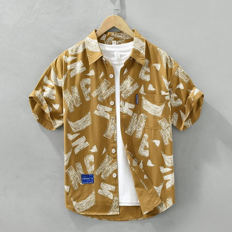 総柄シャツ メンズ シャツ カジュアルシャツ 半袖シャツ トップス 100%コットン 夏服 ファッション