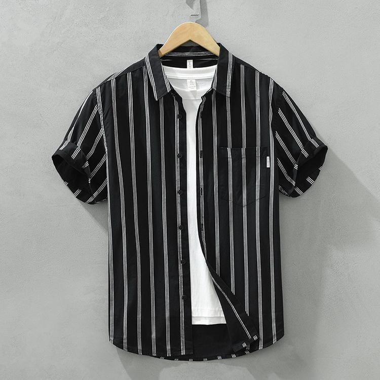 ストライプシャツ 半袖 シャツ カジュアルシャツ トップス 100%綿 夏服 メンズ ファッション