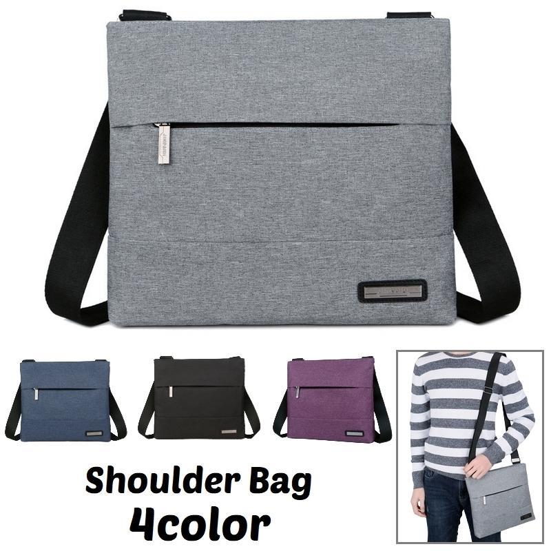 ショルダーバッグ メンズ 鞄 カバン 四角 スクエア 薄型 ファスナー ポケット 無地 オックスフォード ..