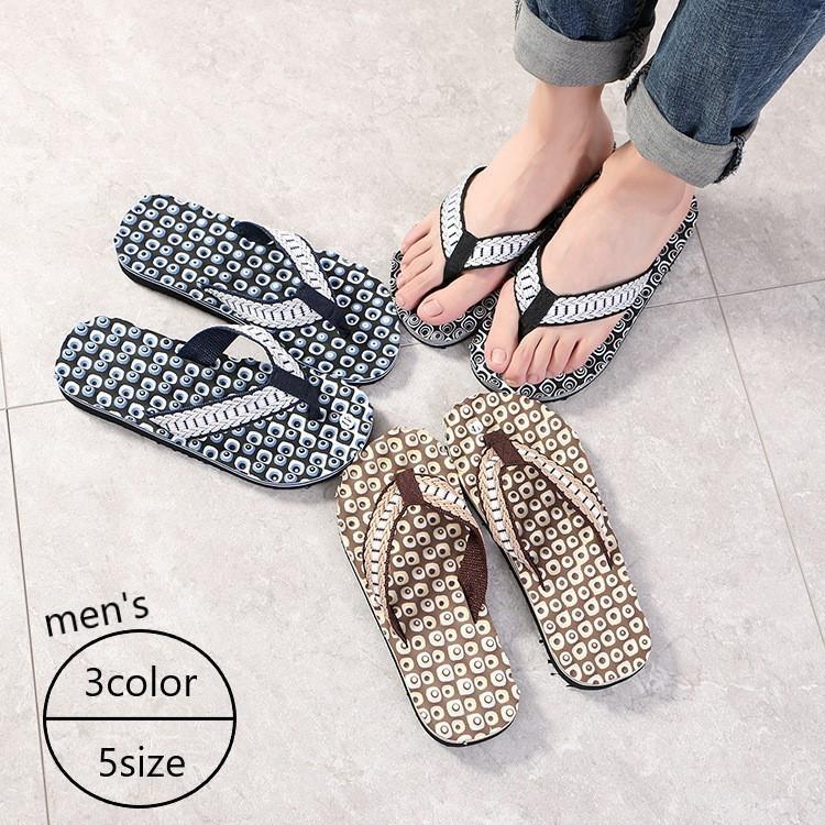 サンダル ビーチサンダル メンズ 男性 靴 シューズ フラット フラップサンダル 総柄 ドット 渦巻き ブルー ブラック カジュアル かっこいい クー