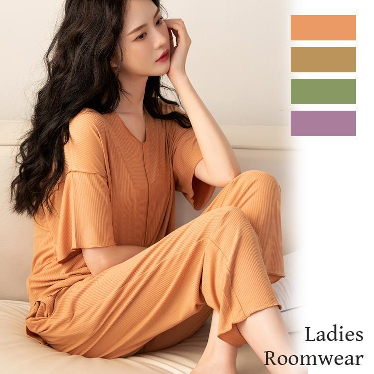 ルームウェア パジャマ レディース 半袖 五分袖 夏 ふんわり 柔らかい かわいい ナイトウェア 上下セッ..