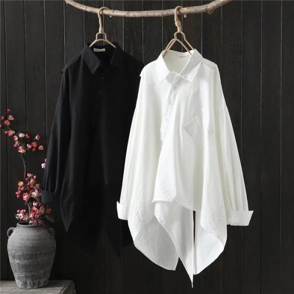 アシンメトリー シャツ シャツ ブラウス レディース シャツワンピース シャツ チュニック トップス ロングシャツ 不規則 長袖 カーディガン 体型カバー 着痩せ
