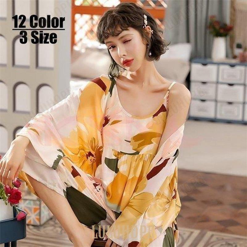 新作パジャマ 3点 ルームウェア レディース 春夏秋冬 花柄 葉柄 長袖 綿 カーディガン ルームウェア 女..