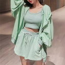 セットアップ レディース ルームウェア 半袖 前開き キャミソール ショートパンツ キャミ 部屋着 パジャマ 涼しい ウエストゴム モテ 可愛い 夏 黒 韓国