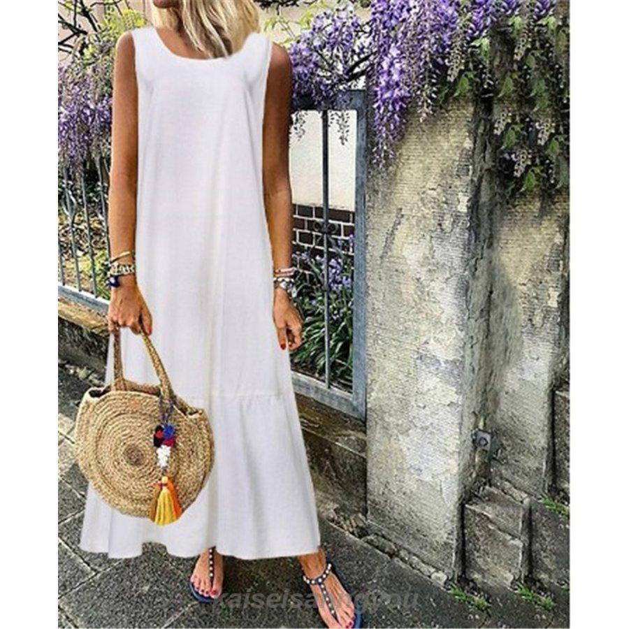 ワンピース ワンピ ロングワンピース ロングワンピ レディース マキシ丈 ノースリーブ Aライン フレア 無地 ゆったり おしゃれ きれいめ 体型カバー 綿 夏...