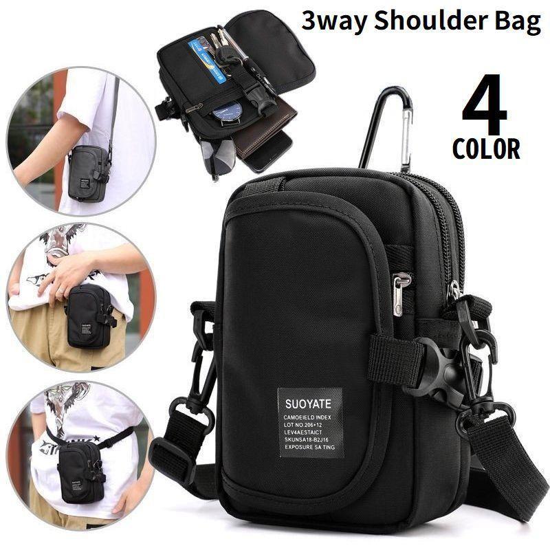 2WAY ミニショルダーバッグ ポシェット ベルト ウエストポーチ 男女兼用 多機能 軽量 大容量 小物入れ 縦型 防水 スマホ収納