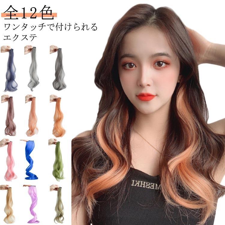 エクステンション 全12色 エクステ 同色2本セット ポイントウィッグ グラデーション キッズ メッシュ 自然 襟足 同色2本セット カール つけ毛