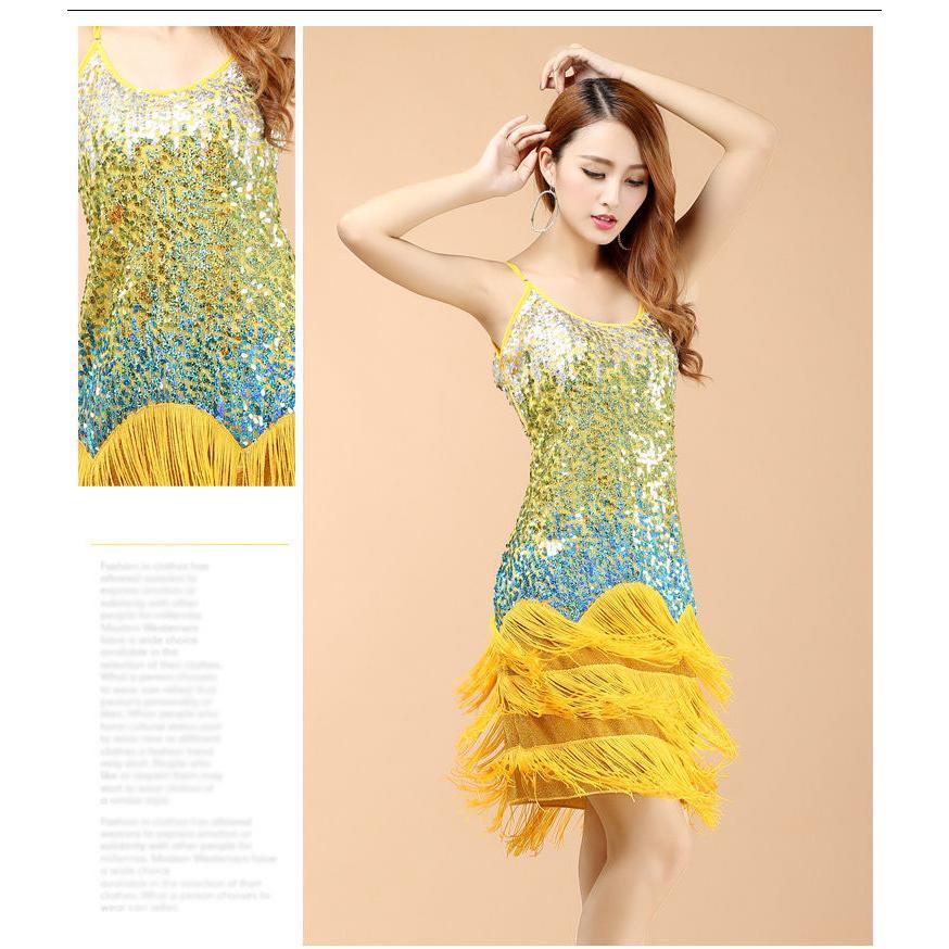 女性 大人 フリンジラテン衣装 ダンス衣装 フリンジ ワンピース スパンコール ステージ衣装 コスチュー..