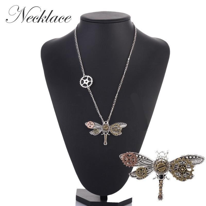 ネックレス レディース メンズ アクセサリー ファッション小物 ペンダント トンボ 昆虫 歯車 ギミック ..
