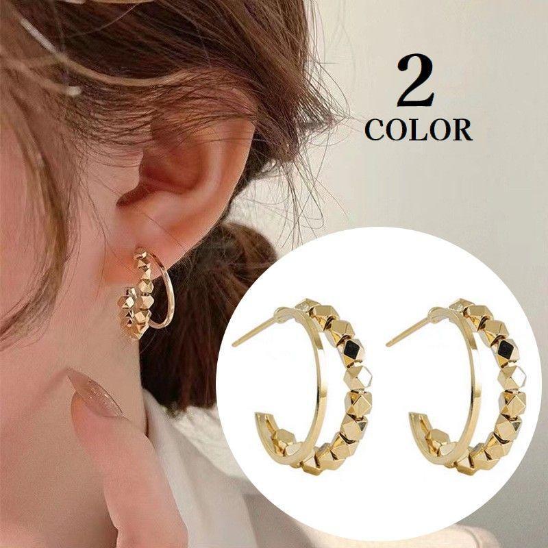 ハーフフープピアス C型 レディース アクセサリー 耳飾り 揺れる おしゃれ ゴールドカラー シルバーカ..