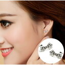 スタッドピアス レディース 女性用 アクセサリー リボン クリアストーン キラキラ 綺麗 おしゃれ 可愛い きれいめ デート おでかけ ギフト プレゼ