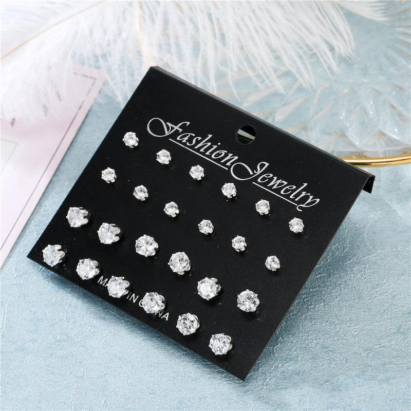 ピアス 12ペアセット アクセサリー 男女兼用 ユニセックス レディース メンズ ラインストーン 両耳用 かわいい おしゃれ シンプル ギフト 記念日