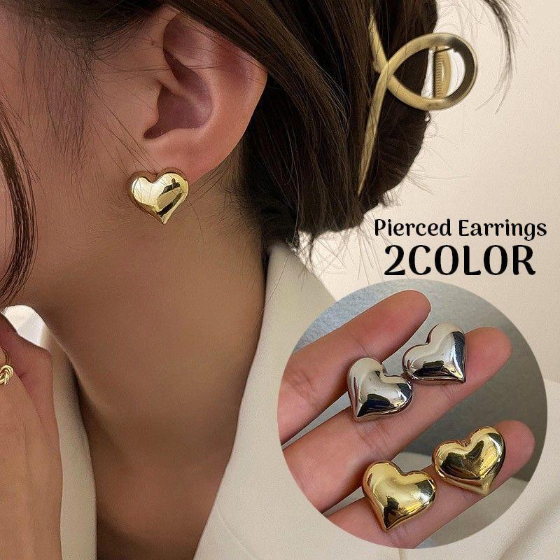 スタッドピアス レディース アクセサリー ハート 大きめ キラキラ 可愛い かわいい ゴールドカラー シルバーカラー プレゼント