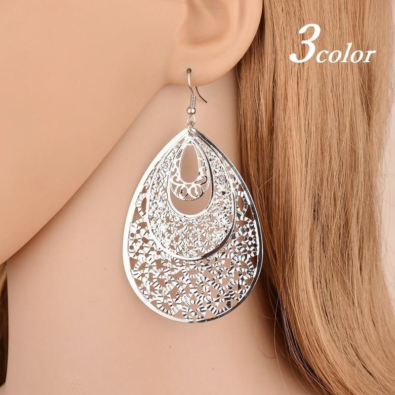 ピアス フックピアス 両耳用 透かし プレート レディース 女性 婦人 アクセサリー ファッション小物 ドロップ 雫 おしゃれ ギフト プレゼント