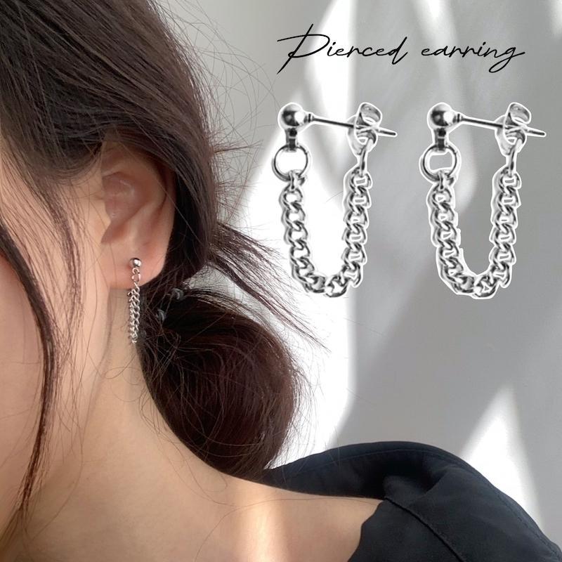 ピアス スタッドピアス 両耳用 アクセサリー レディース 女性用 チェーン シルバーカラー 銀色 揺れる ゆらゆら おしゃれ かわいい カジュアル 普