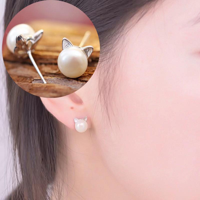 スタッドピアス レディース アクセサリー フェイクパール 猫 ネコ ねこ 小さめ 小ぶり おしゃれ かわいい 耳飾り シンプル ギフト プレゼント 贈