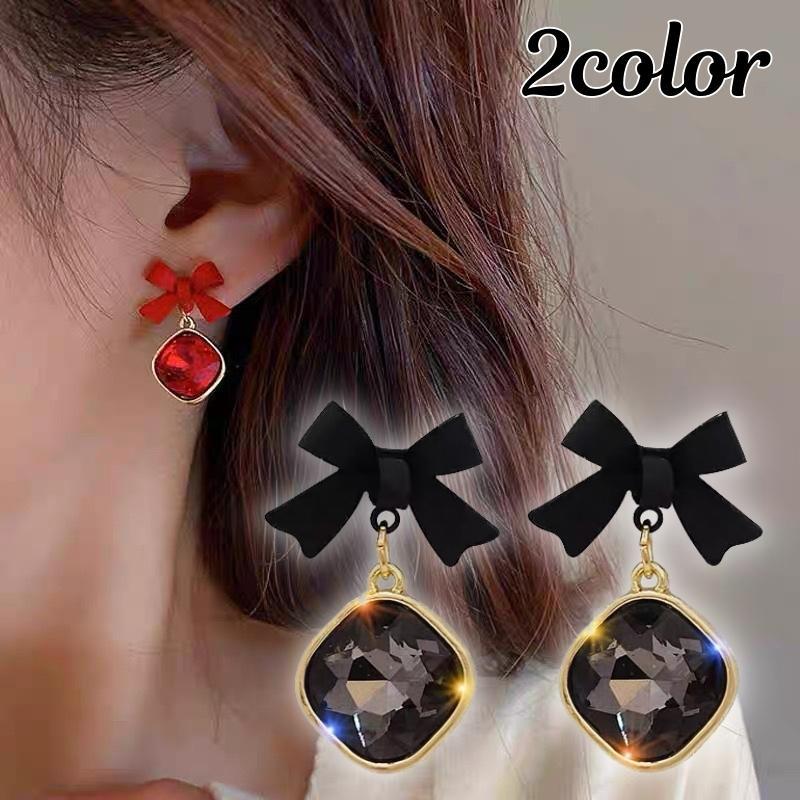 ピアス スタッドピアス アクセサリー レディース ラインストーン リボン 宝石風 揺れる かわいい おしゃれ ギフト 記念日 誕生日 プレゼント 贈り