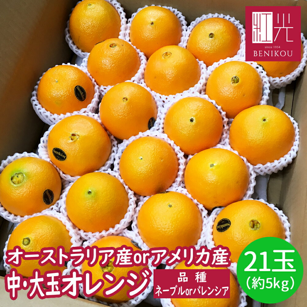 【送料無料】オレンジ 21玉（約5kg）「北海道・沖縄は+1100円」 アメリカ産 オーストラリア産 ネーブル バレンシア 柑橘 ジュース 輸入品 果物 フルーツ