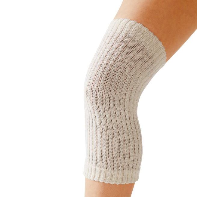 膝用サポーター　ゆったり編んだシルク混サポーター　ひざ用2枚組　アイボリー フリーサイズ　絹（セル..