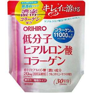 特徴 ハリに大切なコラーゲンを中心に、潤い成分のグルコサミンとセラミドを配合。気になるクセを抑え、さらに従来品よりコラーゲン量も増量し、無香料タイプにリニューアル。 内容量 180g お召し上がり方 ●1日6g（大さじ山盛り1杯分）程度を目安に、水やお湯などお好みのお飲み物に溶かしてお召し上がりください。●初めてご利用いただくお客様は少量からお召し上がりください。●1日の摂取目安量はお守りください。※本品にスプーンは付属されておりません。 お好みに応じてコーヒーや牛乳などの飲み物や、ヨーグルトに混ぜてお召し上がりください。 初めてご利用いただくお客様は少量からお召し上がりください。 一日の摂取目安量はお守りください。 原材料名 コラーゲンペプチド(ゼラチンを含む)、デキストリン、サトウキビ抽出物、セラミド含有米抽出物/グルコサミン(えび・かに由来)、ヒアルロン酸 主要成分 【主成分配合量(製品6g中)】 コラーゲンペプチド…5500mg(濃密コラーゲン3.5%使用/コラーゲンに占める割合)[コラーゲン11000mg相当/PO・OG換算] 低分子ヒアルロン酸…20mgグルコサミン…100mg 区分 栄養補助食品 広告文責 くすりの勉強堂TEL 0248-94-8718 ■発売元：オリヒロ株式会社