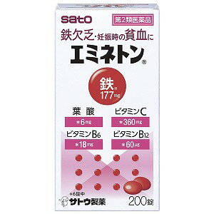 ●貧血の改善に効果のあるフマル酸第一鉄、ビタミンB12を配合した増血薬です。●胃を荒らさないように、銅クロロフィリンカリウム、銅クロロフィリンナトリウム を配合しています。●鉄分の吸収を高めるビタミンCを配合しています。●使用上の注意 ■■してはいけないこと■■(守らないと現在の症状が悪化したり、副作用が起こりやすくなります) 本剤を服用している間は、次の医薬品を服用しないでください他の貧血用薬■■相談すること■■ 1.次の人は服用前に医師、薬剤師又は登録販売者にご相談ください(1)医師の治療を受けている人。(2)妊婦又は妊娠していると思われる人。 (3)薬などによりアレルギー症状を起こしたことがある人。2.服用後、次の症状があらわれた場合は副作用の可能性がありますので、直ちに服 用を中止し、この文書を持って医師、薬剤師又は登録販売者にご相談ください〔関係部位〕 〔症 状〕皮 膚 : 発疹・発赤、かゆみ消化器 : 吐き気・嘔吐、食欲不振、胃部不快感、腹痛3.服用後、次の症状があらわれることがありますので、このような症状の持続又は 増強が見られた場合には、服用を中止し、この文書を持って医師、薬剤師又は登録販売者にご相談ください便秘、下痢 4.2週間位使用しても症状がよくならない場合は服用を中止し、この文書を持って医師、薬剤師又は登録販売者にご相談ください効能・効果一般の鉄欠乏及び諸疾患に伴う貧血妊娠時の貧血小児の栄養障害による貧血、虚弱児・腺病質児・発育不良児の増血及び栄養補給 寄生虫性貧血貧血に原因する全身倦怠・動悸病中・病後の増血及び回復促進●用法・用量 下記の1回服用量を食後に服用します。〔 年 齢 〕 大人(15才以上)〔1回服用量 〕 2~3錠〔1日服用回数〕 2回〔 年 齢 〕 7~14才〔1回服用量 〕 1錠〔1日服用回数〕 2回〔 年 齢 〕 7才未満〔1回服用量 〕 服用しないでください〔1日服用回数〕 服用しないでください&lt;用法・用量に関連する注意&gt; (1)定められた用法・用量を厳守してください。(2)服用の前後30分はお茶・コーヒー等を飲まないでください。 (3)小児に服用させる場合には、保護者の指導監督のもとに服用させてください。成分・分量 1錠中〔内核〕〔成 分〕 フマル酸第一鉄〔分 量〕 90mg〔働 き〕 鉄は赤血球中に存在し、酸素を運ぶヘモグロビンの構成要素で、貧血に効果があります。 〔成 分〕 硫酸銅〔分 量〕 0.35mg〔働 き〕 ヘモグロビンの合成を助けて貧血に効果をあらわします。〔成 分〕 硫酸コバルト〔分 量〕 0.15mg〔働 き〕 コバルトは骨髄で造血に不可欠なビタミンB12の構成元素です。〔成 分〕 硫酸マンガン〔分 量〕 0.05mg〔働 き〕 糖質・脂質・たん白質の代謝に役立ち、エネルギーづくりに関与しています。 〔外層〕〔成 分〕 ビタミンB6〔分 量〕 3mg〔働 き〕 赤血球のヘモグロビン合成をうながします。〔成 分〕 ビタミンB12〔分 量〕 10μg〔働 き〕 赤血球のヘモグロビン合成をうながします。〔成 分〕 ビタミンC〔分 量〕 60mg〔働 き〕 鉄分の吸収を高めます。〔成 分〕 ビタミンE酢酸エステル(トコフェロール酢酸エステル)〔分 量〕 5mg 〔働 き〕 赤血球の生成をうながします。〔成 分〕 葉酸〔分 量〕 1mg〔働 き〕 赤血球の生成をうながします。 〔成 分〕 銅クロロフィリンカリウム〔分 量〕 1.66mg〔働 き〕 胃粘膜を保護して、胃への負担をやわらげます。〔成 分〕 銅クロロフィリンナトリウム〔分 量〕 1.66mg〔働 き〕 胃粘膜を保護して、胃への負担をやわらげます。 添加物として、乳糖、バレイショデンプン、ヒドロキシプロピルスターチ、ステアリン酸Mg、タルク、ヒドロキシプロピルセルロース、ポリオキシエチレンポリオキシプロピレングリコール、リン酸水素Ca、セルロース、無水ケイ酸、CMC、硬化油、 ポリビニルアセタールジエチルアミノアセテート、ゼラチン、アラビアゴム、炭酸Ca、白糖、酸化チタン、ポビドン、ジメチルポリシロキサン、二酸化ケイ素、黄色5号、赤色3号、カルナウバロウを含有します。&lt;成分・分量に関連する注意&gt; (1)本剤の服用により、尿及び大便の検査値に影響を与えることがあります。医師の治療を受ける場合は、ビタミンCを含有する製剤を服用していることを医師に知らせてください。(2)本剤は鉄分を含有するため、本剤の服用により、便の色が黒くなることがあります。保管及び取扱いの注意(1)直射日光の当たらない湿気の少ない涼しい所に密栓して保管してください。(2)小児の手の届かない所に保管してください。 (3)他の容器に入れ替えないでください。(誤用の原因になったり品質が変わるおそれがあります。) (4)使用期限をすぎた製品は、服用しないでください。[その他の記載内容]◎貧血気味の方へのアドバイス ●偏食やダイエットなどは鉄分が欠乏しやすいのでバランスのとれた食事を心がけましょう。 ●胃腸の機能が低下すると鉄分が吸収されにくくなりますので、胃腸の病気を早く治すようにしましょう。 ●鉄分を多く含む食品(肉、レバー、魚貝類、豆類など)を積極的にとるように心がけましょう。また、ビタミンCを多く含む食品(果物、野菜など)を一緒に摂取することでより鉄分の吸収が高まります。お問い合わせ先 本製品についてのお問い合わせは、お買い求めのお店又は下記にお願い申し上げます。佐藤製薬株式会社 お客様相談窓口東京都港区元赤坂1丁目5番27号 03(5412)73939:00~17:00(土、日、祝日を除く)製造販売元佐藤製薬株式会社 東京都港区元赤坂1丁目5番27号広告文責くすりの勉強堂TEL 0248-94-8718 文責：薬剤師　薄葉 俊子