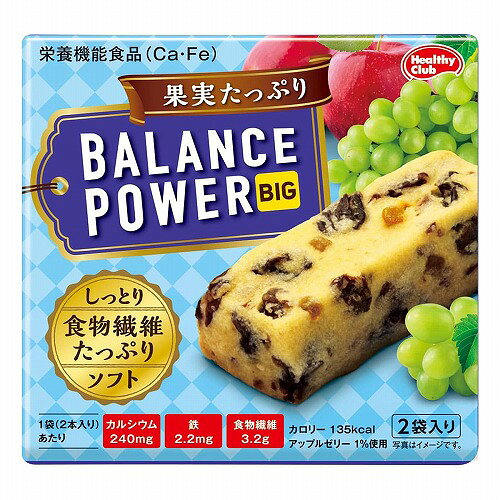 ※パッケージデザイン等は予告なく変更されることがあります。予め御了承下さい。 【商品特徴】 ■バランスパワーシリーズの厚焼きタイプ ・食べ応えのあるボリューム感 ・カリフォルニア産レーズンをたっぷり使用した果実感のあるしっとりソフト食感のクッキー ・1袋(2本)あたりカルシウム240mg＆鉄2.2mg配合 ■栄養機能食品:カルシウム、鉄 ・カルシウムは、骨や歯の形成に必要な栄養素です。 ・鉄は、赤血球を作るのに必要な栄養素です。 内容量：2袋(4本)入/個 【お召し上がり方】 ・一日当たりの摂取目安量:一日当たり1袋(2本)を目安にお召し上がりください。 ・一日当たりの摂取目安量に含まれる機能に関する表示を行っている栄養成分の量が栄養素等表示基準値(2025)(18歳以上、基準熱量2,200kcal)に占める割合:カルシウム:34%、鉄:33% 【原材料・成分】 ・レーズン(アメリカ製造)、小麦粉、ショートニング、砂糖、還元水飴、マーガリン、難消化性デキストリン、砂糖結合水飴、りんご加工品、食塩／加工澱粉、結晶セルロース、卵殻Ca、グリセリン、乳化剤(大豆由来)、酸味料、膨張剤、ピロリン酸鉄、着色料(カロチン、パプリカ色素、ターメリック色素)、増粘剤(ペクチン:オレンジ由来)、ナイアシン、ビタミンE、パントテン酸Ca、酸化防止剤(ビタミンC)、香料(乳由来)、ビタミンB2、ビタミンB6、ビタミンA、ビタミンD、ビタミンB12 ■原材料に含まれるアレルギー物質(特定原材料等) ・小麦、卵、乳、オレンジ、大豆、りんご 【栄養成分】 2本(33.0g)当たり ・エネルギー:135kcal ・たんぱく質:0.9g ・脂質:5.4g ・炭水化物:22.3g(糖質:19.1g、食物繊維:3.2g) ・食塩相当量:0.115g ・カルシウム:240mg ・鉄:2.2mg ・ビタミンA:260μg ・ビタミンB2:0.47mg ・ビタミンB6:0.44mg ・ビタミンB12:1.4μg ・ビタミンD:3.0μg ・ビタミンE:2.2mg ・ナイアシン:4.4mg ・パントテン酸:1.9mg （分析値）※目安参考値 ・カリウム:102mg ・リン:18mg 【保存方法】 ・直射日光、高温多湿を避けて保存してください。 【注意事項】 ・本品製造工場では、くるみ、落花生を含む製品を製造しています(特定原材料について記載しています)。 ・ごくまれにレーズン由来のヘタ、茎、種子が入る場合があります。 ・開封後はなるべく早めにお召し上がりください。 ・本品は、多量摂取により疾病が治癒したり、より健康が増進するものではありません。一日の摂取目安量を守ってください。 ・食生活は、主食、主菜、副菜を基本に、食事のバランスを。 ・本品は、特定保健用食品と異なり、消費者庁長官による個別審査を受けたものではありません。 ■発売元：ハマダコンフェクト 株式会社 広告文責 くすりの勉強堂 TEL 0248-94-8718