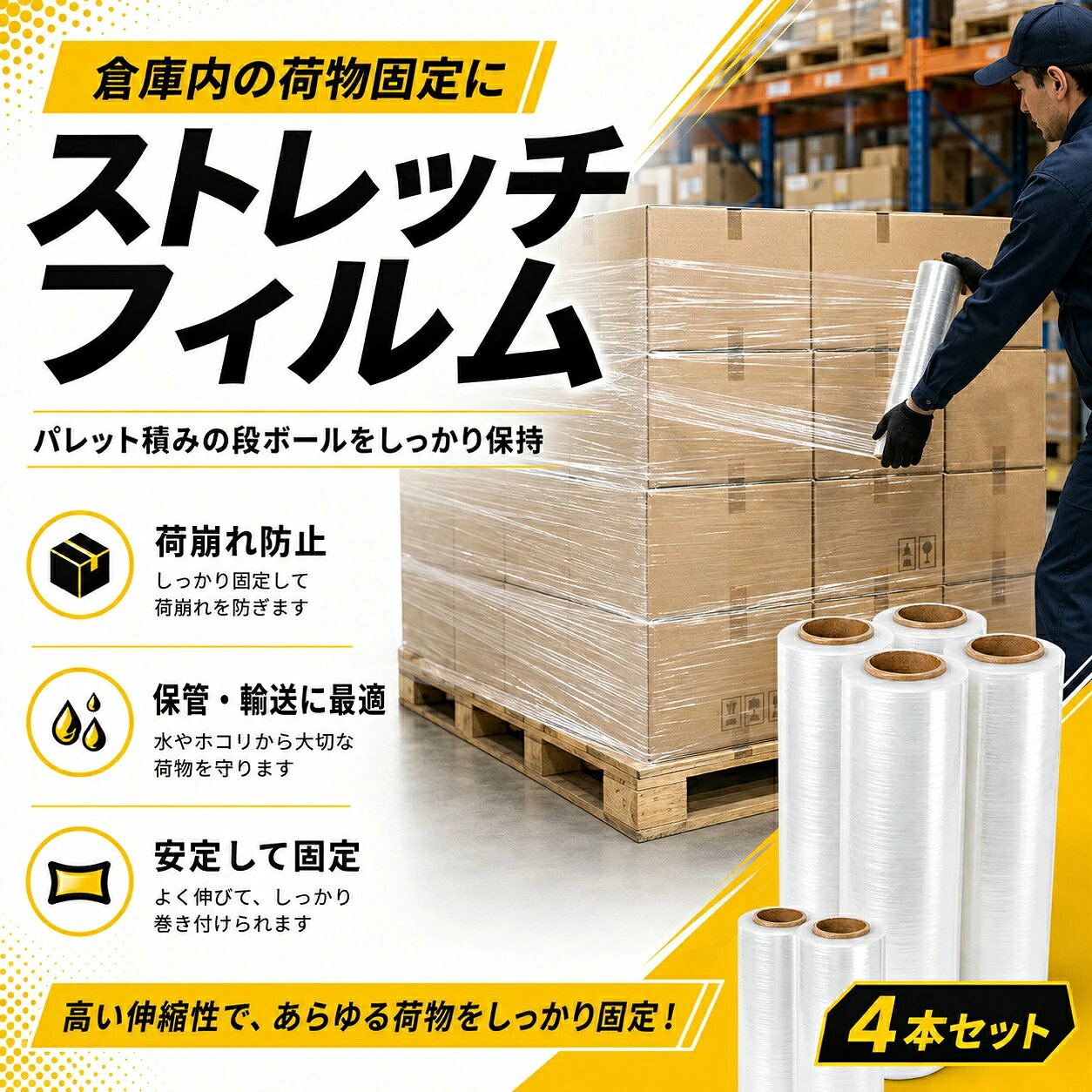 【4本セット】ラップ ストレッチフィルム ハンディラップ ストレッチフィルム 梱包...
