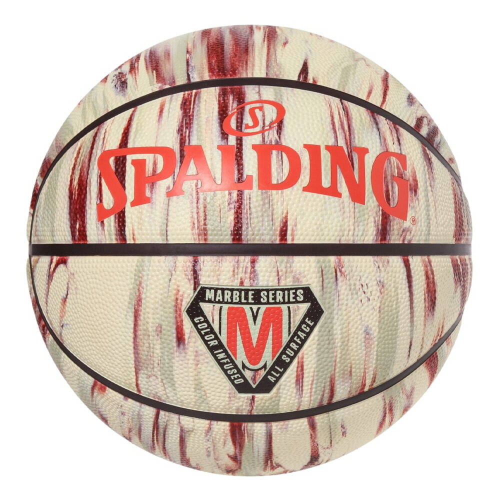 85-358J SPALDING マーブル クリーム×スカーレット ラバー 5号球 ラバー ｜ 正規品 スポルディング バスケットボール バスケ 5号 ゴム 屋内 屋外 トレンド ニュアンスカラー